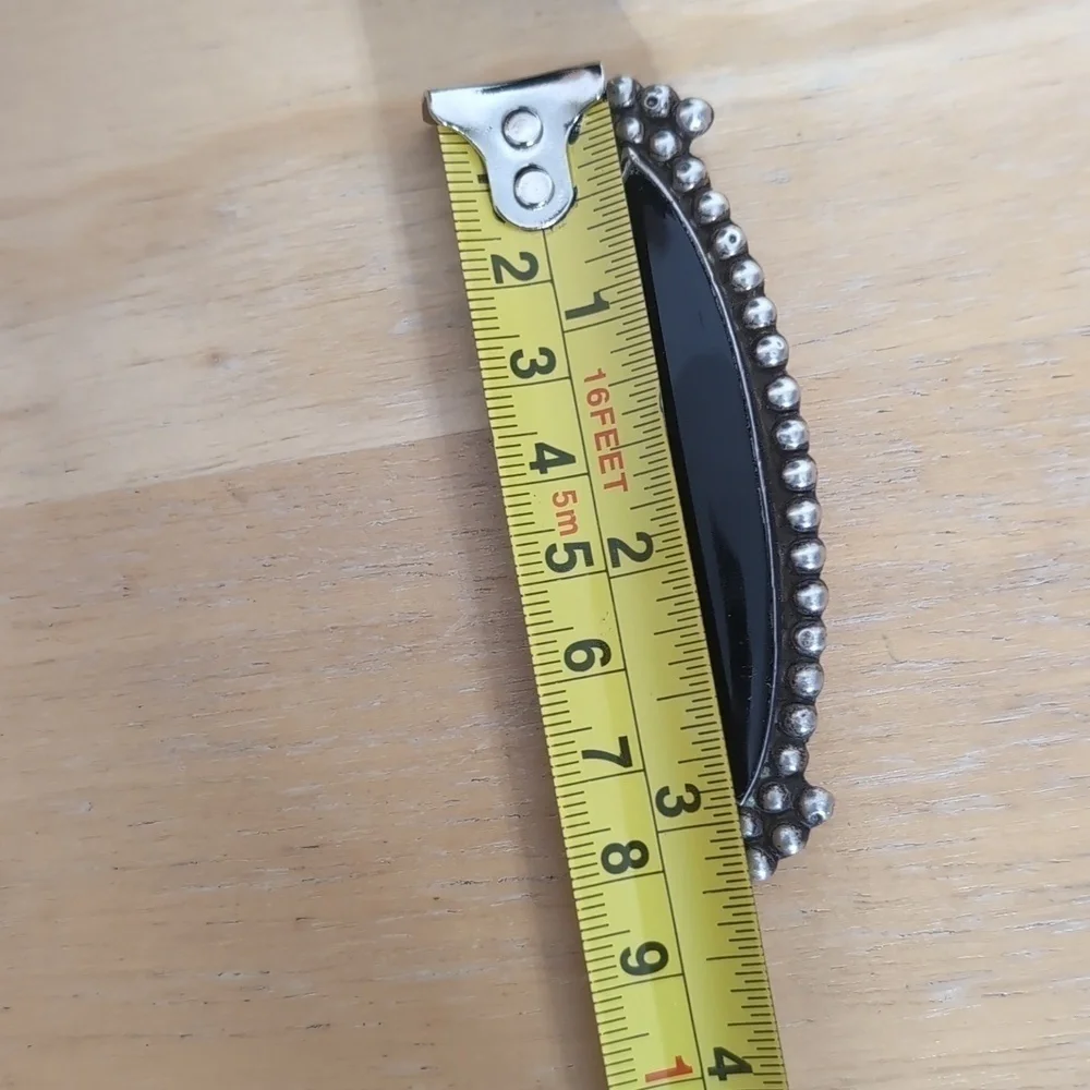 Large Onyx Sterling Silver Oblong Pin Brooch